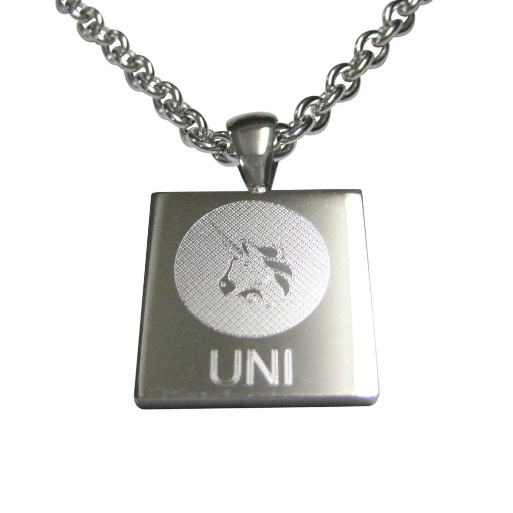 Square Etched Uniswap Coin Cryptocurrency Blockchain Pendant Necklace